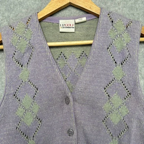 VTG Liz Claiborne Golf Womens S Lavender Argyle Knit V Neck Sweater Vest USA - Picture 2 of 8